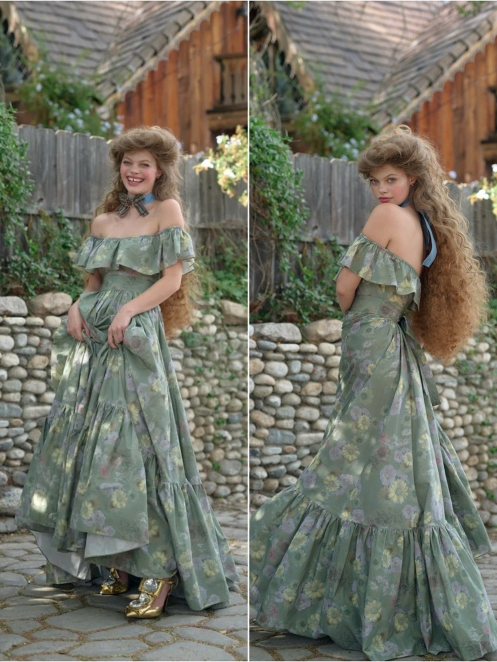 Selkie Chalk Dust Floral Romance Novel Dress Green Cottagecore Maxi Romantic XXS